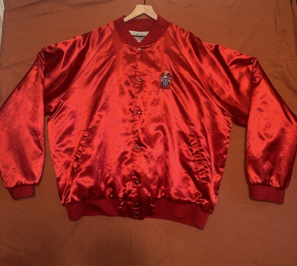 Mens XL Satin C.R.England Bomber Jacket Embroidered Logo Button Up